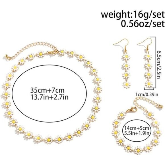 Charming Daisy Flower Jewelry Set – Necklace, Bracelet, and Earrings for Women - Picture 6 of 6